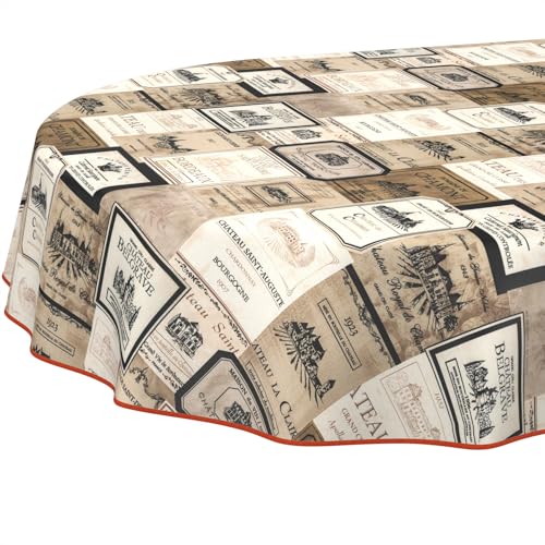 Tischdecke Stoff abwaschbar Tischtuch Tafeldecke pflegeleicht Lotuseffekt schmutz- & wasserabweisend für Indoor Outdoor Tischdecke Oval 220x140cm mit Saum (Eingefasst) Wein von ANRO