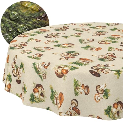 Tischdecke Stoff abwaschbar Tischtuch Tafeldecke pflegeleicht Lotuseffekt schmutz- & wasserabweisend für Indoor Outdoor Tischdecke Rund 140cm Schnittkante Pilze Tischdecke Stoff abwaschbar Tischtuch Tafeldecke pflegeleicht Lotuseffekt schmutz- & wasserabweisend für Indoor Outdoor Tischdecke Rund 140cm Schnittkante Pilze von ANRO