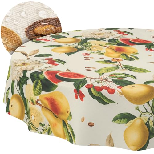 Tischdecke Stoff abwaschbar Tischtuch Tafeldecke pflegeleicht Lotuseffekt schmutz- & wasserabweisend für Indoor Outdoor Tischdecke Rund 140cm Schnittkante Sandias von ANRO