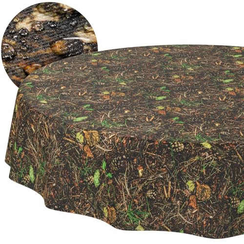 Tischdecke Stoff abwaschbar Tischtuch Tafeldecke pflegeleicht Lotuseffekt schmutz- & wasserabweisend für Indoor Outdoor Tischdecke Rund 140cm Schnittkante Waldboden von ANRO