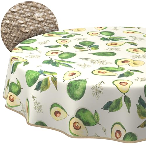 Tischdecke Stoff abwaschbar Tischtuch Tafeldecke pflegeleicht Lotuseffekt schmutz- & wasserabweisend für Indoor Outdoor Tischdecke Rund 140cm mit Saum (Eingefasst) Avocado von ANRO