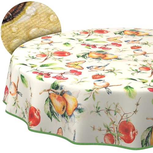 Tischdecke Stoff abwaschbar Tischtuch Tafeldecke pflegeleicht Lotuseffekt schmutz- & wasserabweisend für Indoor Outdoor Tischdecke Rund 140cm mit Saum (Eingefasst) Istria von ANRO