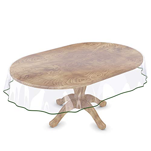 Tischdecke Transparent abwaschbar Durchsichtig Folie mit Saum in Grün Oval 220x140cm 0,5mm von ANRO