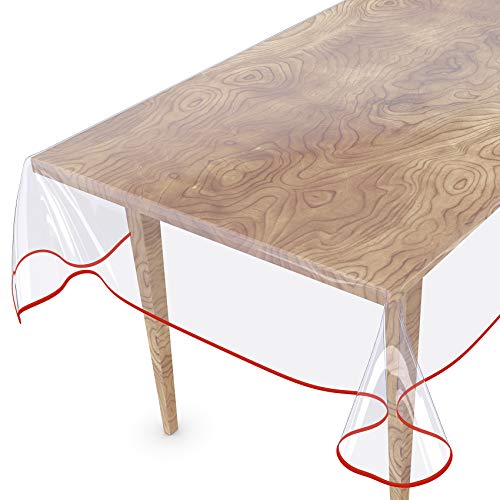 Tischdecke Transparent abwaschbar Durchsichtig Folie mit Saum in Rot 240x140cm 0,5mm von ANRO