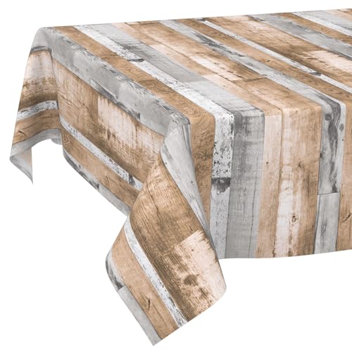 Tischdecke abwaschbar Holzoptik Braun Grau Rechteckig ohne Einfassung – pflegeleichtes Wachstuch für Innen & Außen – rustikales Design für Esstisch & Balkon 180 x 140 cm (Rechteckig) von ANRO