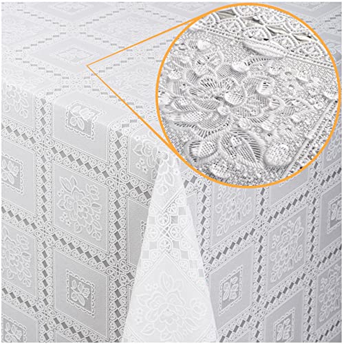 Tischdecke abwaschbar Wachstuch Lace Vinyl Häkel Spitze Optik 100 x 138cm Rosen Weiß Blumen abwischbar Tischdecke abwaschbar Wachstuch Lace Vinyl Häkel Spitze Optik 100 x 138cm Rosen Weiß Blumen abwischbar von ANRO
