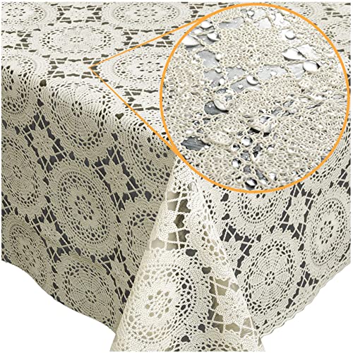 Tischdecke abwaschbar Wachstuch Lace Vinyl Häkel Spitze Optik 350 x 138cm Kreise Creme abwischbar Tischdecke abwaschbar Wachstuch Lace Vinyl Häkel Spitze Optik 350 x 138cm Kreise Creme abwischbar von ANRO