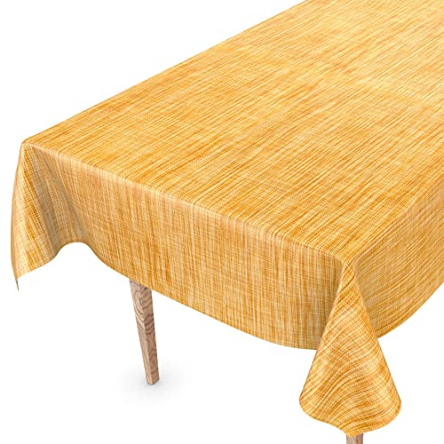 Tischdecke abwaschbar Wachstuch Wachstuchtischdecke 140 x 140cm Schnittkante Leinen Textil Optik Gelb Gartentischdecke Wachstuch von ANRO