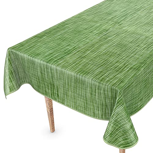 Tischdecke abwaschbar Wachstuch Wachstuchtischdecke 200 x 140cm mit Saum Leinen Textil Optik Grün Gartentischdecke Wachstuch von ANRO