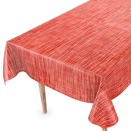 Tischdecke abwaschbar Wachstuch Wachstuchtischdecke 220 x 140cm Schnittkante Leinen Textil Optik Rot Gartentischdecke Wachstuch von ANRO