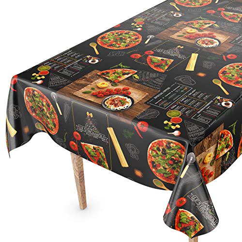 Tischdecke abwaschbar Wachstuch Wachstuchtischdecke 220 x 140cm Schnittkante Pizza Schwarz pflegeleicht von ANRO