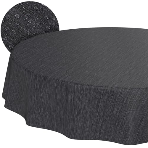 Tischdecke abwaschbar Wachstuch Wachstuchtischdecke Gartentischdecke Leinen-Optik Pflegeleicht Wasserabweisend 140 x 140 cm (Rund) Anthrazit Schnittkante von ANRO