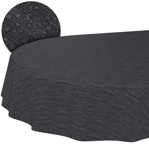 Tischdecke abwaschbar Wachstuch Wachstuchtischdecke Gartentischdecke Leinen-Optik Pflegeleicht Wasserabweisend 180 x 140 cm (Oval) Anthrazit Schnittkante von ANRO