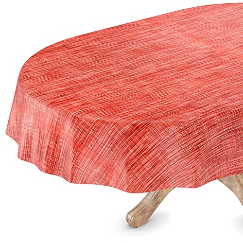 Tischdecke abwaschbar Wachstuch Wachstuchtischdecke Oval 140 x 180cm Schnittkante Leinen Textil Optik Rot Gartentischdecke Wachstuch von ANRO