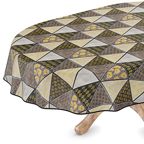 Tischdecke abwaschbar Wachstuch Wachstuchtischdecke Oval 140 x 200cm mit Saum Futuristik Schwarz Gold pflegeleicht Tischdecke abwaschbar Wachstuch Wachstuchtischdecke Oval 140 x 200cm mit Saum Futuristik Schwarz Gold pflegeleicht von ANRO