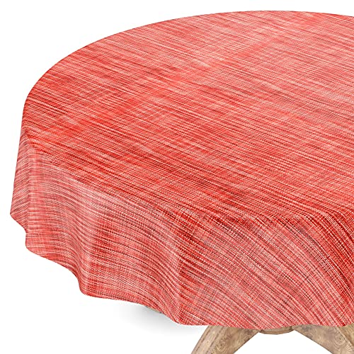 Tischdecke abwaschbar Wachstuch Wachstuchtischdecke Rund 120cm Schnittkante Leinen Textil Optik Rot Gartentischdecke Wachstuch von ANRO