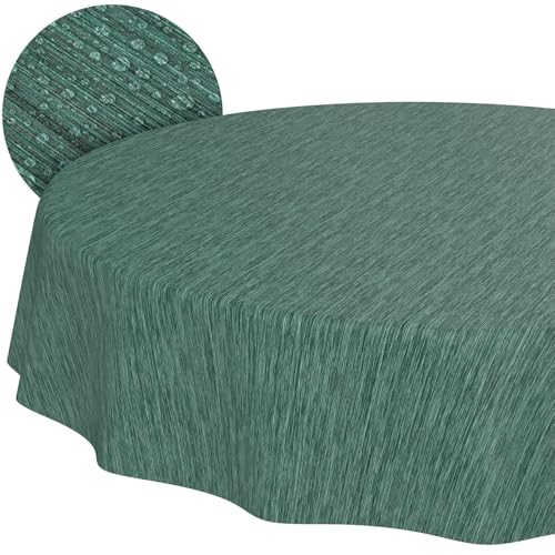 ANRO Tischdecke abwaschbar Wachstuch Wachstuchtischdecke Gartentischdecke Leinen-Optik Pflegeleicht Wasserabweisend 140 x 140 cm (Rund) Grün Schnittkante von ANRO