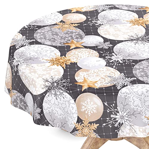 Tischdecke abwaschbar Weihnachten Wachstuchtischdecke Rund 100cm Schnittkante Anthrazit Wachstuch von ANRO