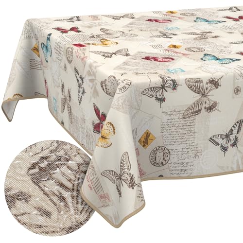 Tischdecke aus Stoff Textil abwaschbar Tischwäsche Tischtuch Baumwolle Polyester Butterflies Rund 100cm In-/Outdoor Tischdecke von ANRO
