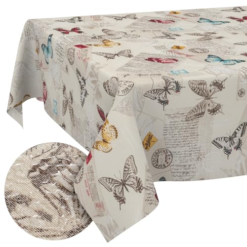 Tischdecke aus Stoff Textil abwaschbar Tischwäsche Tischtuch Baumwolle Polyester Butterflies Rund 140cm In-/Outdoor Tischdecke von ANRO