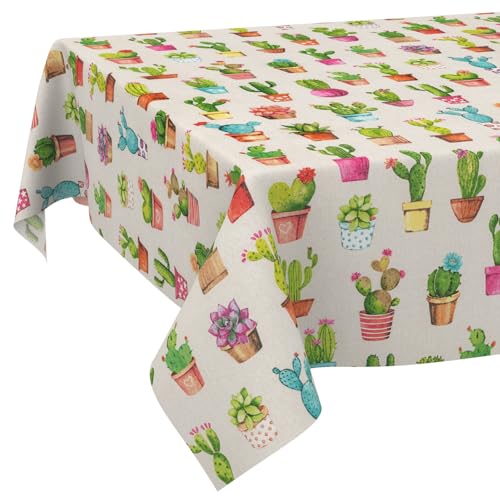 Tischdecke aus Stoff Textil abwaschbar Tischwäsche Tischtuch Baumwolle Polyester Cactus 100x140cm In-/Outdoor Tischdecke Tischdecke aus Stoff Textil abwaschbar Tischwäsche Tischtuch Baumwolle Polyester Cactus 100x140cm In-/Outdoor Tischdecke von ANRO
