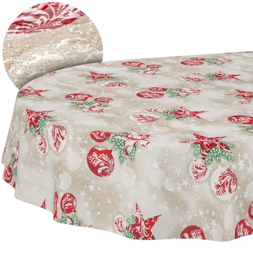 Tischdecke aus Stoff Textil abwaschbar Tischwäsche Tischtuch Baumwolle Polyester Christmas Red Oval 180x140cm In-/Outdoor Tischdecke von ANRO