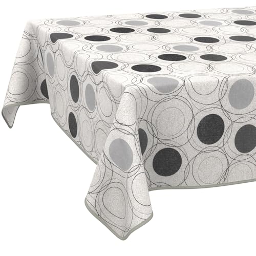 Tischdecke aus Stoff Textil abwaschbar Tischwäsche Tischtuch Baumwolle Polyester Circles Grey 100x140cm In-/Outdoor Tischdecke von ANRO