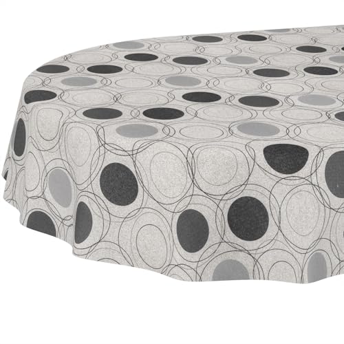 Tischdecke aus Stoff Textil abwaschbar Tischwäsche Tischtuch Baumwolle Polyester Circles Grey Oval 180x140cm In-/Outdoor Tischdecke Tischdecke aus Stoff Textil abwaschbar Tischwäsche Tischtuch Baumwolle Polyester Circles Grey Oval 180x140cm In-/Outdoor Tischdecke von ANRO