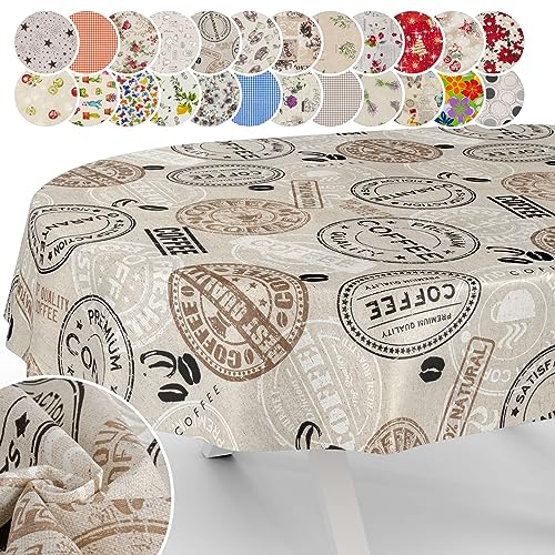 Tischdecke aus Stoff Textil abwaschbar Tischwäsche Tischtuch Baumwolle Polyester Coffee Oval 180x140cm In-/Outdoor Tischdecke von ANRO