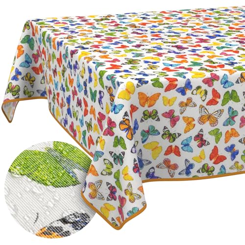 Tischdecke aus Stoff Textil abwaschbar Tischwäsche Tischtuch Baumwolle Polyester Colorful Butterflies Rund 120cm In-/Outdoor Tischdecke von ANRO