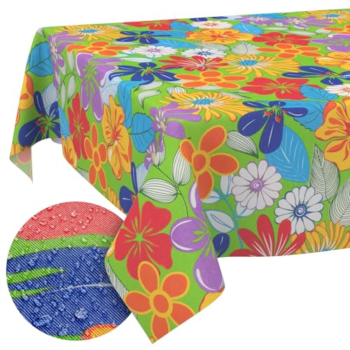 Tischdecke aus Stoff Textil abwaschbar Tischwäsche Tischtuch Baumwolle Polyester Colourful Flowers 100x140cm In-/Outdoor Tischdecke von ANRO