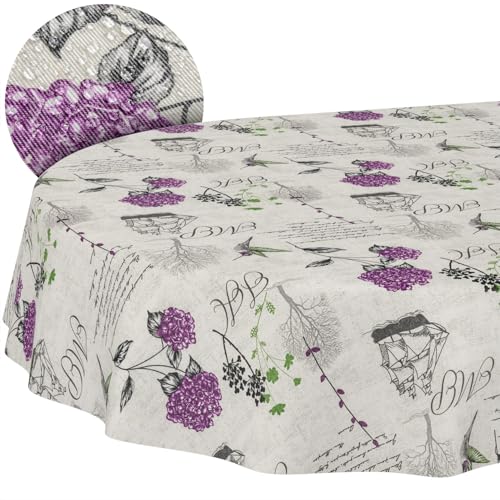 Tischdecke aus Stoff Textil abwaschbar Tischwäsche Tischtuch Baumwolle Polyester Hydrangea Purple Oval 240x140cm In-/Outdoor Tischdecke von ANRO