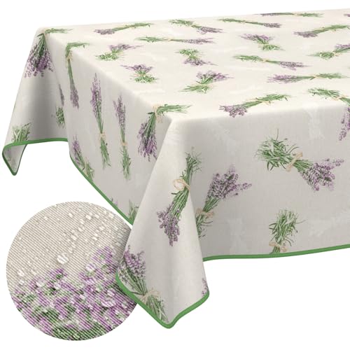 Tischdecke aus Stoff Textil abwaschbar Tischwäsche Tischtuch Baumwolle Polyester Lavendel Beige Rund 140cm In-/Outdoor Tischdecke von ANRO