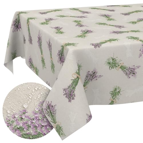 Tischdecke aus Stoff Textil abwaschbar Tischwäsche Tischtuch Baumwolle Polyester Lavendel Beige Rund 140cm In-/Outdoor Tischdecke von ANRO