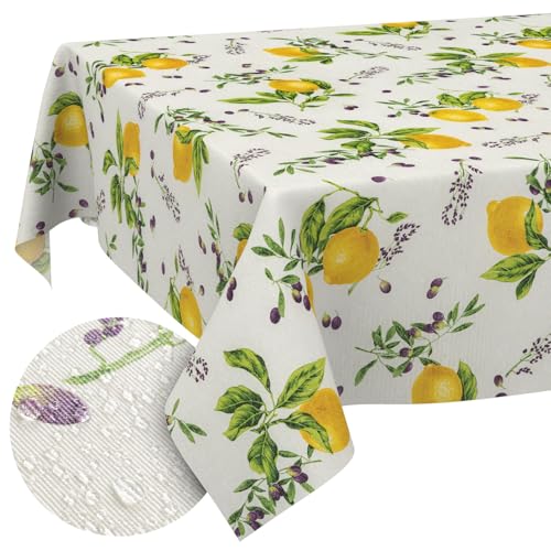 Tischdecke aus Stoff Textil abwaschbar Tischwäsche Tischtuch Baumwolle Polyester Lemon 220x140cm In-/Outdoor Tischdecke von ANRO