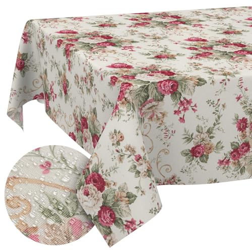 Tischdecke aus Stoff Textil abwaschbar Tischwäsche Tischtuch Baumwolle Polyester Roses 100x140cm In-/Outdoor Tischdecke von ANRO