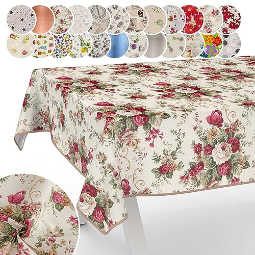 Tischdecke aus Stoff Textil abwaschbar Tischwäsche Tischtuch Baumwolle Polyester Roses 240x140cm In-/Outdoor Tischdecke von ANRO