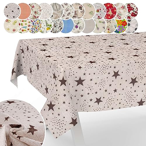 Tischdecke aus Stoff Textil abwaschbar Tischwäsche Tischtuch Baumwolle Polyester Stars 100x140cm In-/Outdoor Tischdecke von ANRO