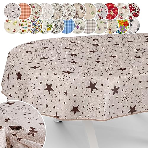 Tischdecke aus Stoff Textil abwaschbar Tischwäsche Tischtuch Baumwolle Polyester Stars Oval 240x140cm In-/Outdoor Tischdecke von ANRO