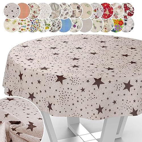 Tischdecke aus Stoff Textil abwaschbar Tischwäsche Tischtuch Baumwolle Polyester Stars Rund 140cm In-/Outdoor Tischdecke von ANRO