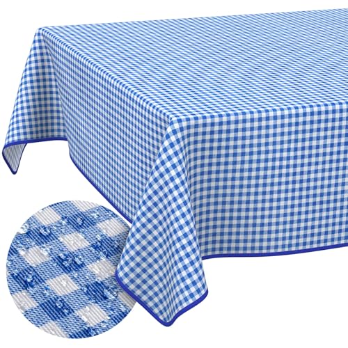 Tischdecke aus Stoff Textil abwaschbar Tischwäsche Tischtuch Baumwolle Polyester Vichy Blue 100x140cm In-/Outdoor Tischdecke von ANRO