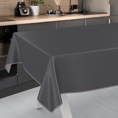Wachstuch-Tischdecke Tischdecke abwaschbar Wachstuch Garten-Tischdecke Outdoor Indoor 120x140cm mit Saum Anthrazit von ANRO