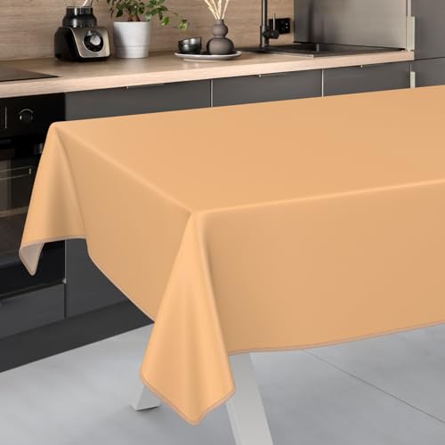 Wachstuch-Tischdecke Tischdecke abwaschbar Wachstuch Garten-Tischdecke Outdoor Indoor 140x140cm mit Saum Apricot von ANRO