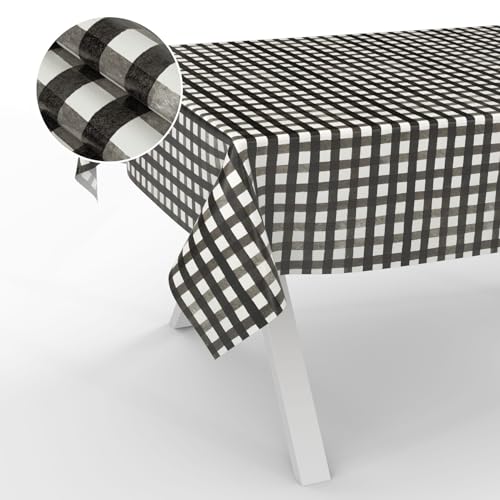 Wachstuch-Tischdecke Tischdecke abwaschbar Wachstuch Garten-Tischdecke Outdoor Indoor 200x140cm Schnittkante Karo Schwarz von ANRO
