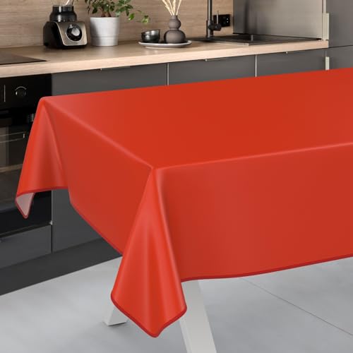 Wachstuch-Tischdecke Tischdecke abwaschbar Wachstuch Garten-Tischdecke Outdoor Indoor 220x140cm mit Saum Rot von ANRO