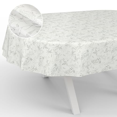 ANRO Wachstuch-Tischdecke Tischdecke abwaschbar Wachstuch Garten-Tischdecke Outdoor Indoor Oval 220x140cm Schnittkante Blätter Grau, E45320D-OV220 ANRO Wachstuch-Tischdecke Tischdecke abwaschbar Wachstuch Garten-Tischdecke Outdoor Indoor Oval 220x140cm Schnittkante Blätter Grau, E45320D-OV220 von ANRO