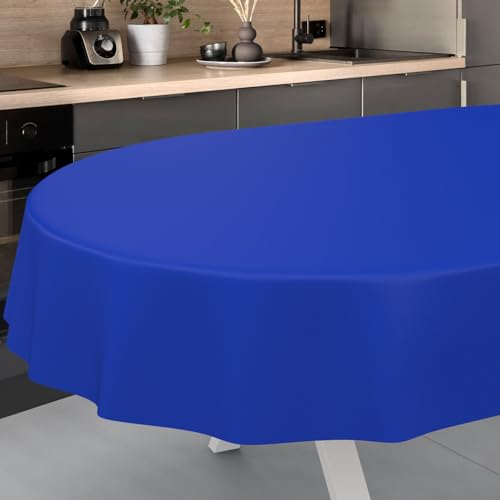 Wachstuch-Tischdecke Tischdecke abwaschbar Wachstuch Garten-Tischdecke Outdoor Indoor Oval 220x140cm Schnittkante Blau von ANRO