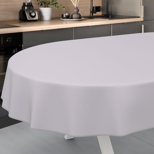 Wachstuch-Tischdecke Tischdecke abwaschbar Wachstuch Garten-Tischdecke Outdoor Indoor Oval 220x140cm mit Saum Grau von ANRO