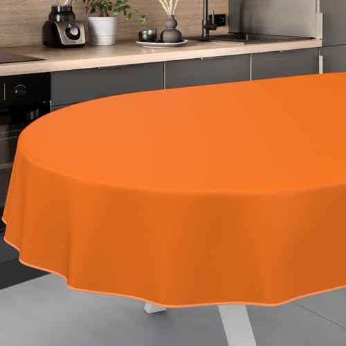 Wachstuch-Tischdecke Tischdecke abwaschbar Wachstuch Garten-Tischdecke Outdoor Indoor Oval 220x140cm mit Saum Orangen von ANRO