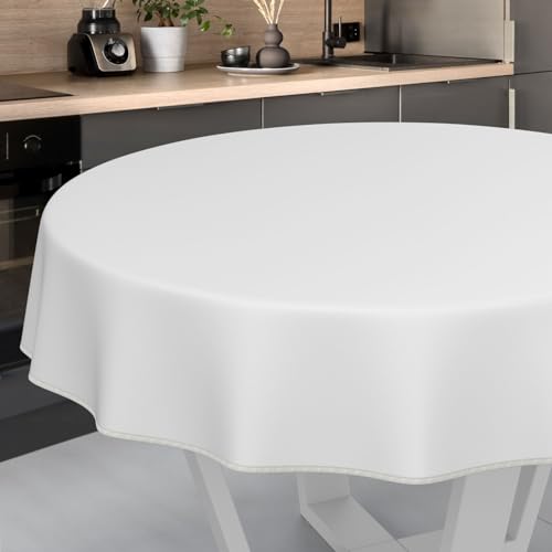 ANRO Wachstuch-Tischdecke abwaschbar Outdoor Indoor Rund 100cm mit Saum Weiß von ANRO